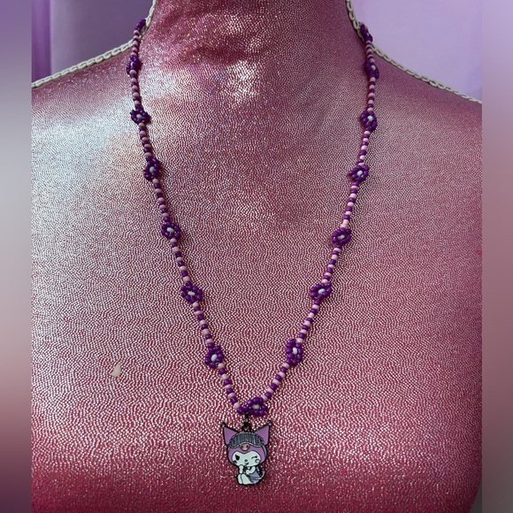 purple sleepy kuromi sanrio adjustable flower beaded necklace - Picture 2 of 4